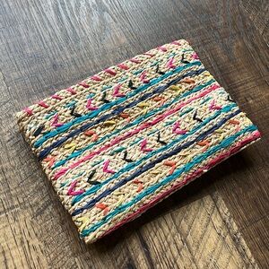 bujibaja whimsical stripes straw clutch